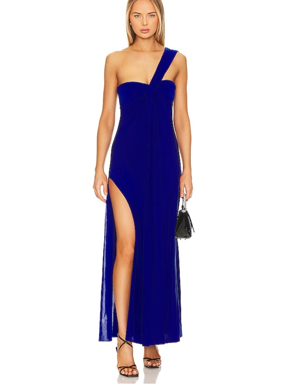 Misa Los Angeles Thora One-Shoulder Cobalt Blue High-Slit Gown NWT